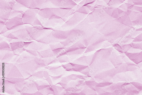 Creased or crumpled pink colored paper background. Wrinkled blank sheet texture with grain or noise