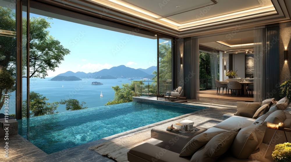 Fototapeta premium Luxury Villa with Infinity Pool and Stunning Ocean View