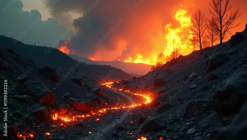 Fototapeta premium Abstract Duality of Burned Land and Sprouting Greenery