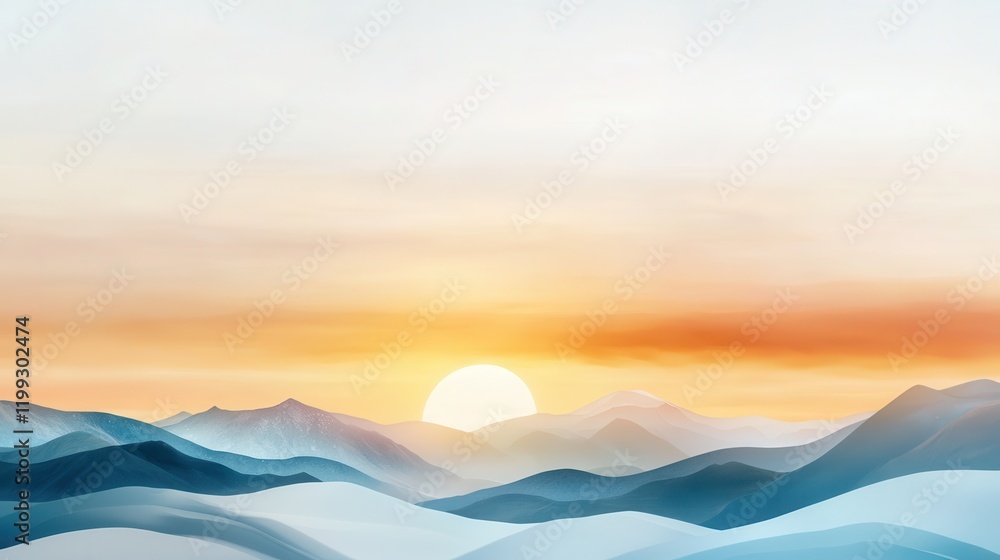 Fototapeta premium Run-down landscapes in a national park Serene sunset over blue and white mountain landscape.