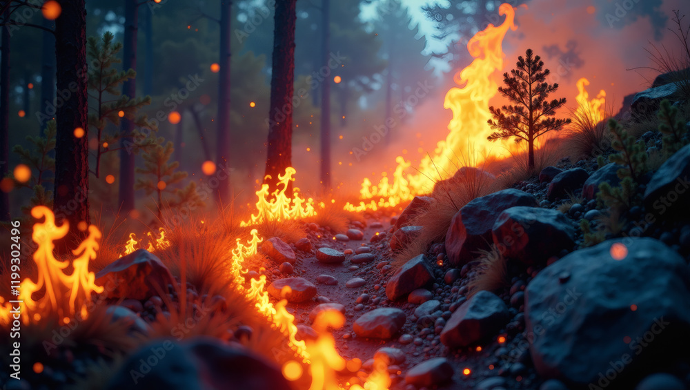 Fototapeta premium Artistic Rendition of Flames Turning into New Growth