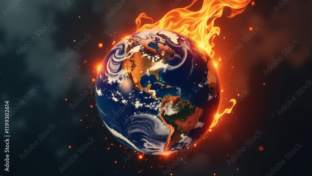 Obraz premium Earth on Fire: Conceptual Globe with Glowing Flames