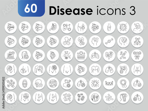 Diseases human organs black line icons set. Infographics with symbols.