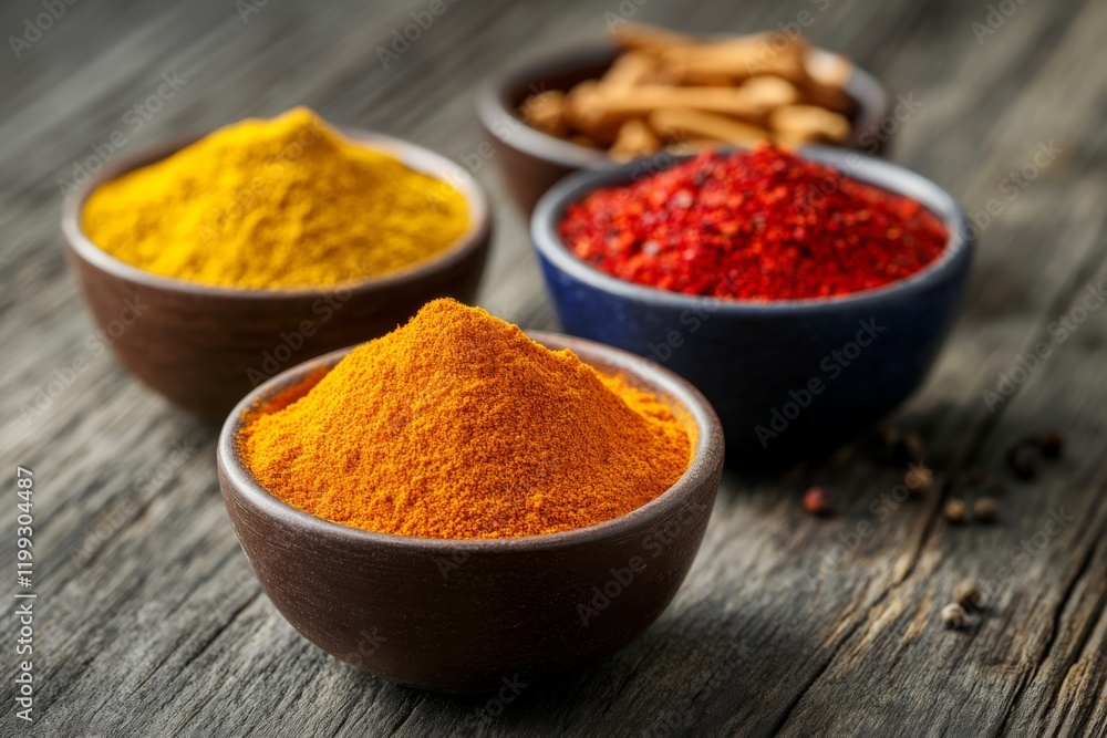Vibrant Spices on Wooden Table Vibrant Spices on Wooden Table