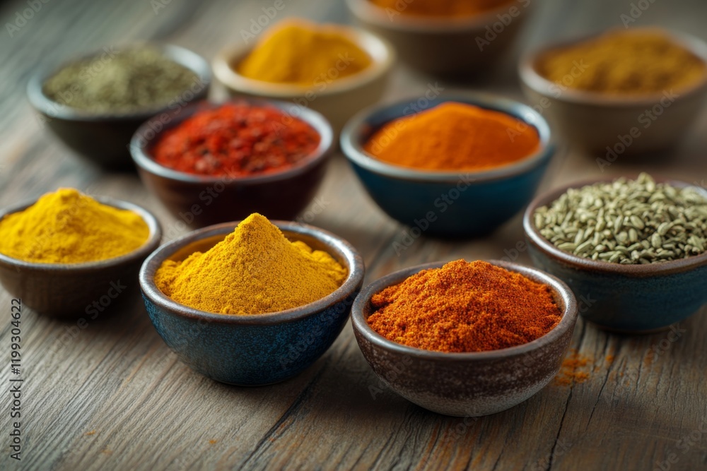 Vibrant Spices on Wooden Table Vibrant Spices on Wooden Table