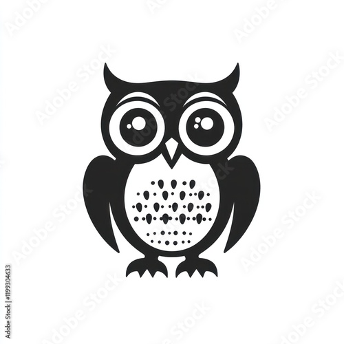 Owl illustration, black and white, isolated on white, for educational use photo