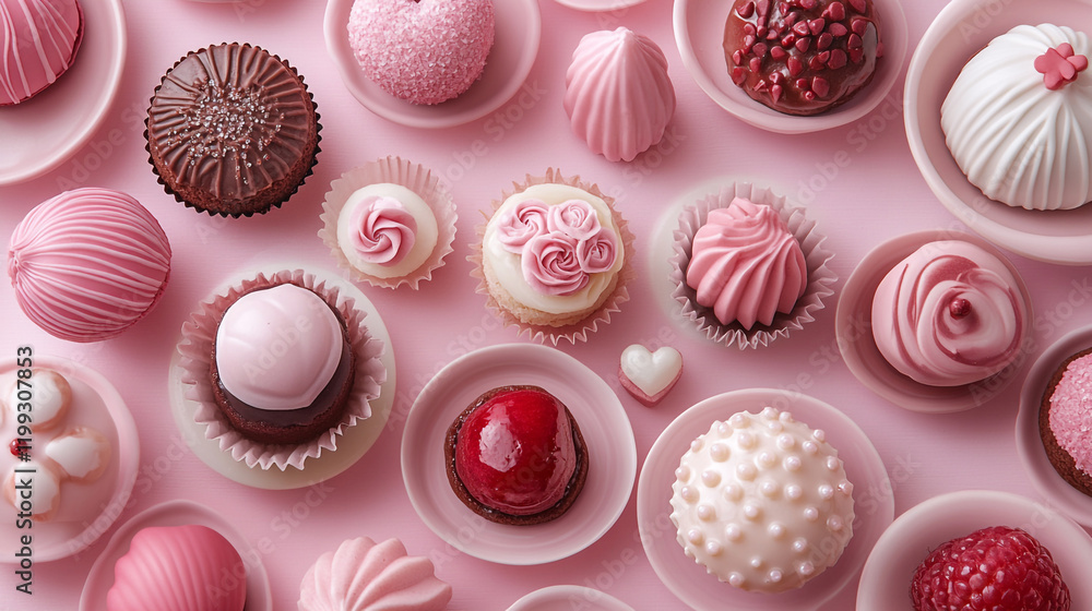 Delightful array of pink pastries and desserts on a soft backdrop Delightful array of pink pastries and desserts on a soft backdrop