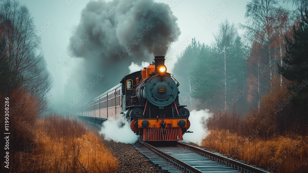 Obraz premium steam train in the forest