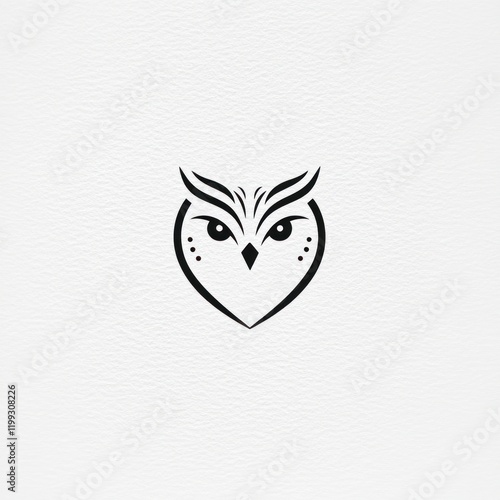 Ornate owl design, minimalist art, white background, logo potential photo