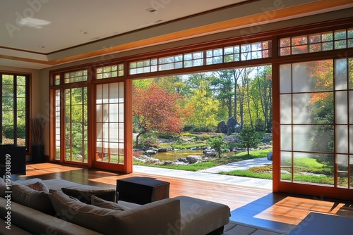 Wallpaper Mural Luxurious Living Room Overlooks Serene Japanese Garden Torontodigital.ca