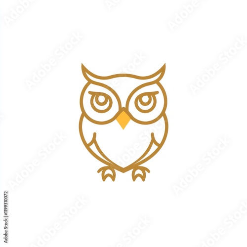 Golden owl illustration, minimalist design, white background, education symbol photo