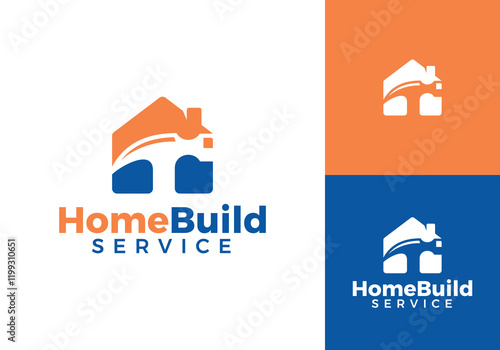 creative house building logo. hammer tool repair home construction design concept