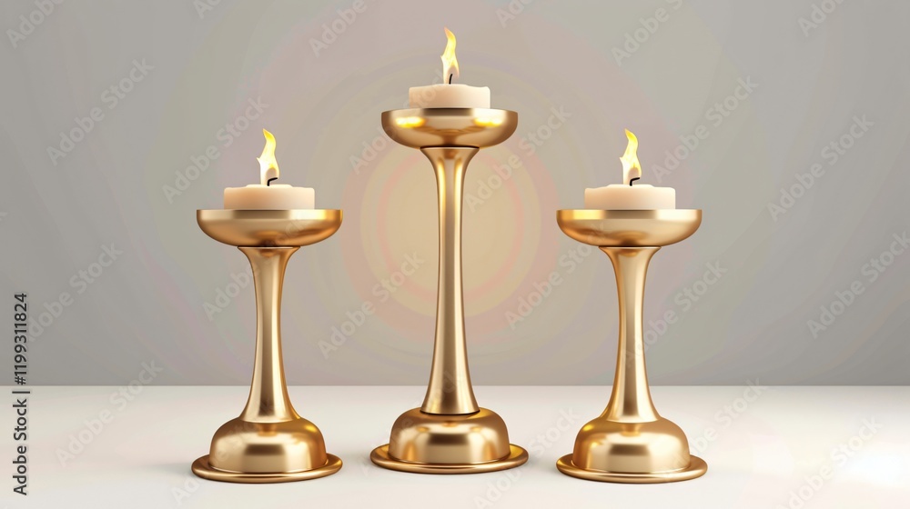 Elegant Gold Candle Holders on White Background Cartoon Elegant Gold Candle Holders on White Background Cartoon
