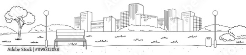Park graphic black white city landscape sketch long illustration vector 