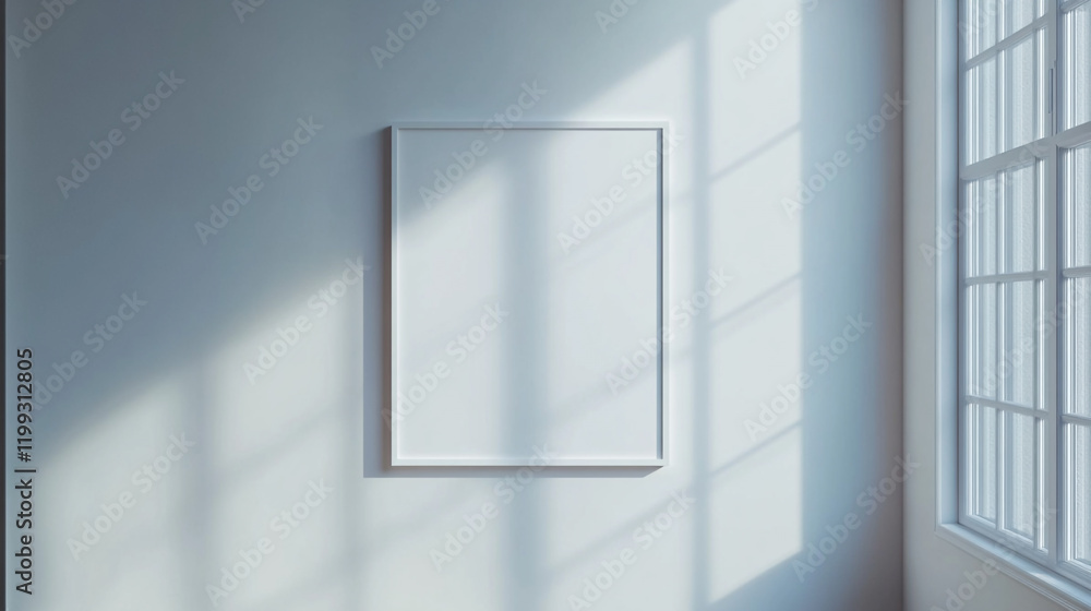 Bright empty room with natural light highlighting a blank frame on the wall Bright empty room with natural light highlighting a blank frame on the wall