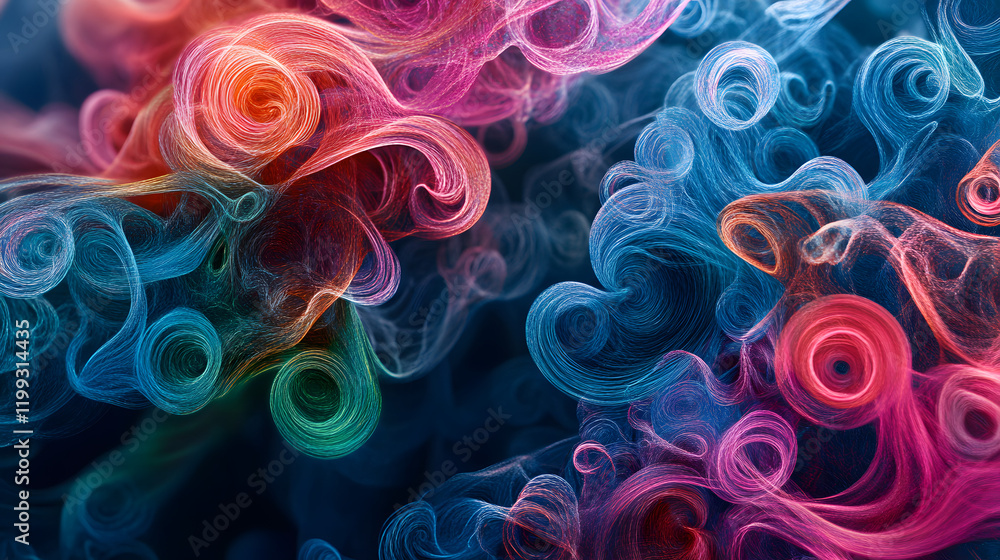 Vivid Swirls of Multicolored Smoke Intertwined in an Abstract Background Vivid Swirls of Multicolored Smoke Intertwined in an Abstract Background