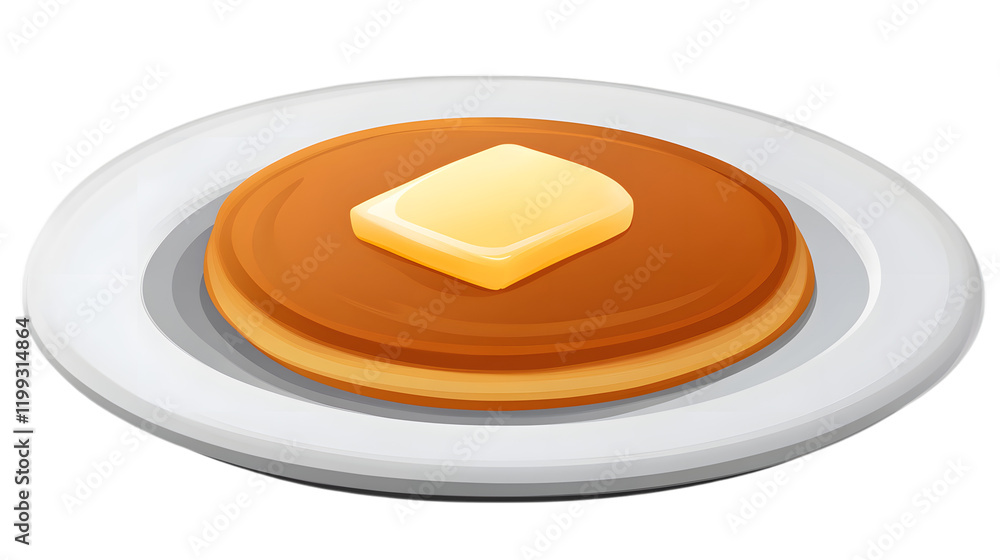 A single golden-brown pancake with visible butter melting on top positioned centrally on a transparent background A single golden-brown pancake with visible butter melting on top positioned centrally on a transparent background