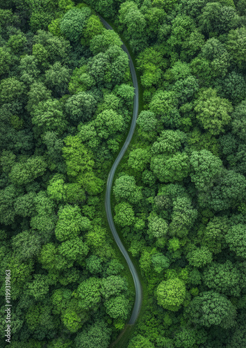 Wallpaper Mural Aerial View of a Road in a Forest, Drone View of a Forest Road Torontodigital.ca