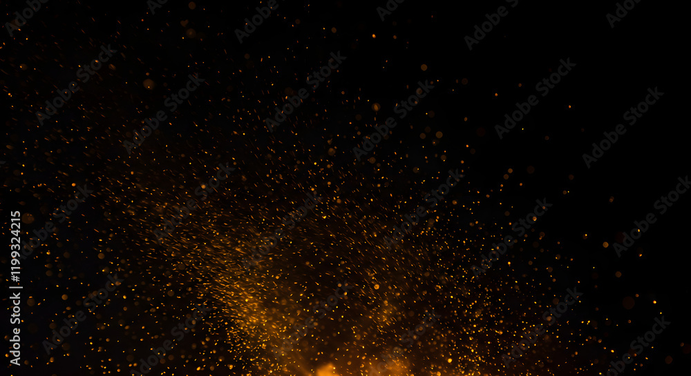 Fototapeta premium Golden Ashes Fire Particles Illuminating the Dark (2)