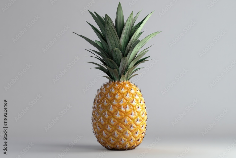 Vibrant pineapple stands tall against minimalist background, sho Vibrant pineapple stands tall against minimalist background, sho