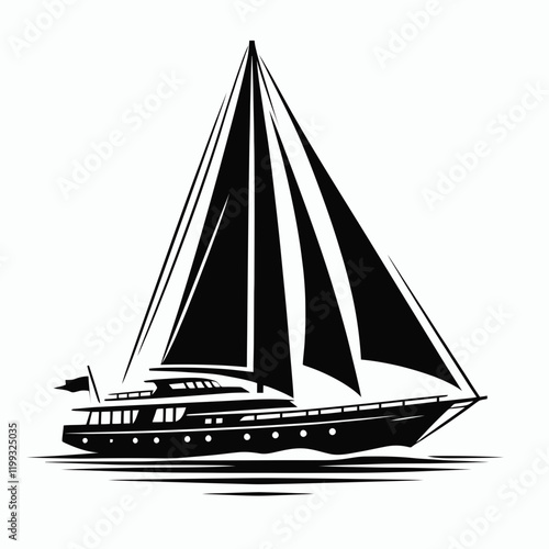 Yacht silhouette in black on a white background