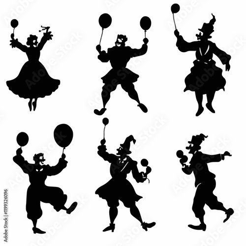 10 black simple silhouette depictions of humans performing various professional activities on a white background