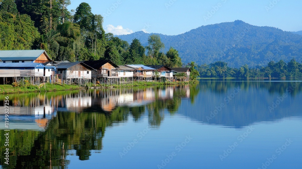 Fototapeta premium Lakeside Village Reflection