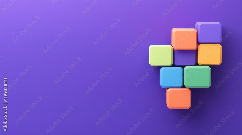 Colorful building blocks arranged on a vibrant purple surface, evoking creativity and playfulness. Colorful building blocks arranged on a vibrant purple surface, evoking creativity and playfulness.