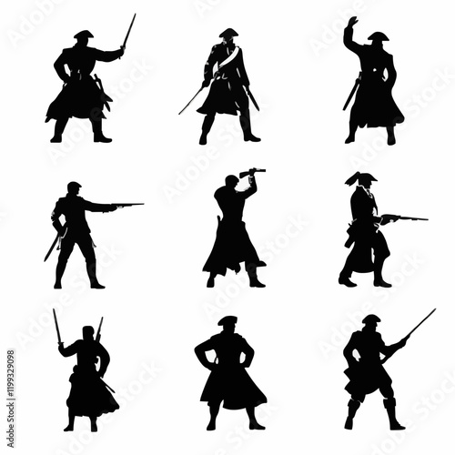 10 black simple silhouette depictions of humans performing various professional activities on a white background