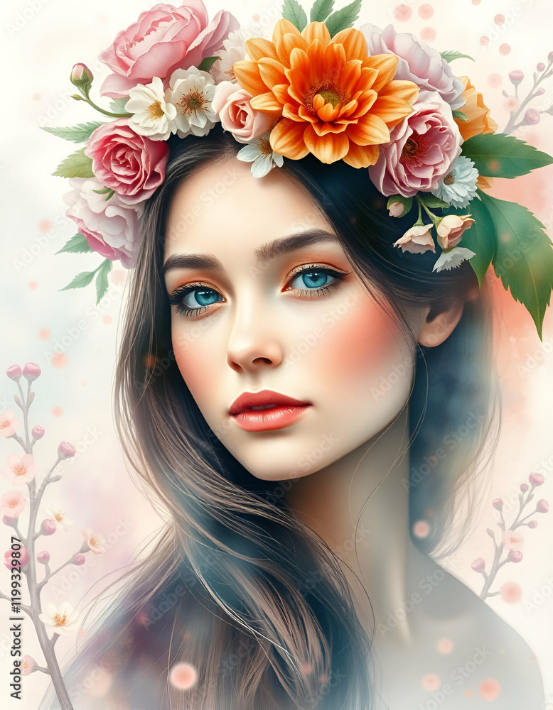 A girl photo with flowers on her head A girl photo with flowers on her head