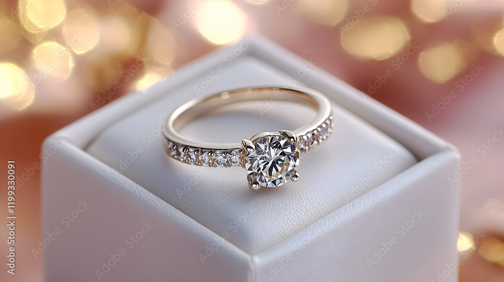 Elegant diamond ring showcased in luxurious setting with soft lighting. Generative AI Elegant diamond ring showcased in luxurious setting with soft lighting. Generative AI