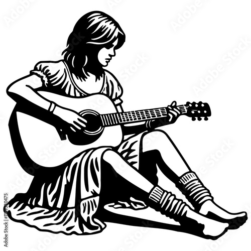 Woman Play Guitar Illustration.