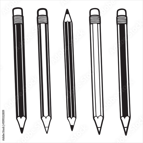 set of vector various pencil, pen silhouettes