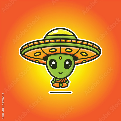 alien wearing ufo hat floating meditation