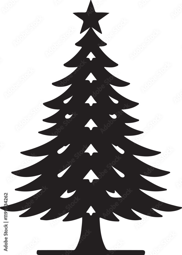 Christmas tree silhouette vector art illustration. Black and white Christmas tree vector illustration. Christmas tree silhouette vector art illustration. Black and white Christmas tree vector illustration.