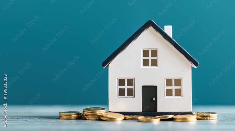 A small toy house sits on a table surrounded by stacks of coins, symbolizing real estate investment and financial growth. A small toy house sits on a table surrounded by stacks of coins, symbolizing real estate investment and financial growth.