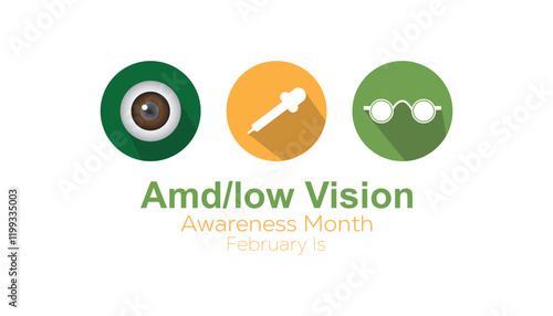 February is Amd Low Vision Awareness Month. Vector template Design for banner, greeting card, poster, prints, social media post ,flyer , T shirt with background.