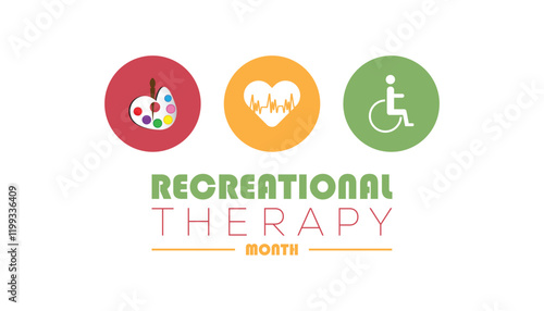 February is Recreational Therapy Month. Vector template Design for banner, greeting card, poster, prints, social media post ,flyer , T shirt with background.