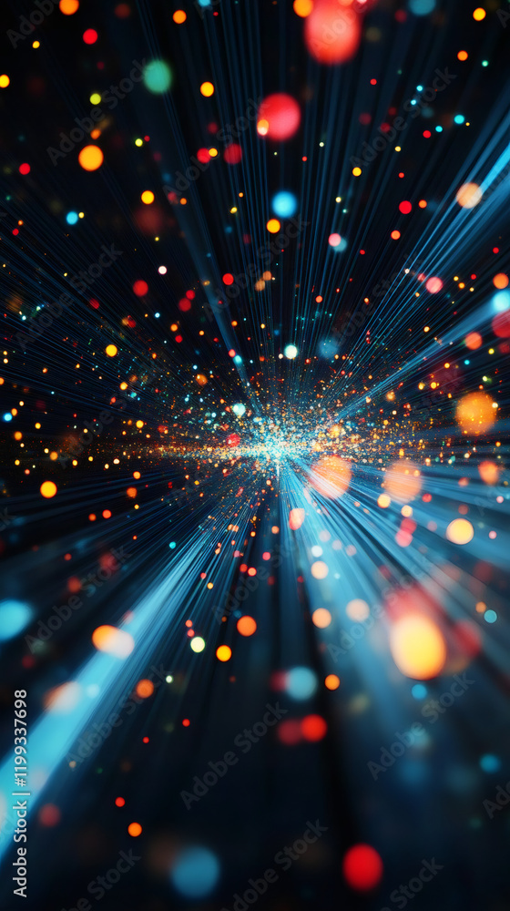 Fototapeta premium Abstract background with colorful particles exploding from the center and creating a beautiful bokeh effect