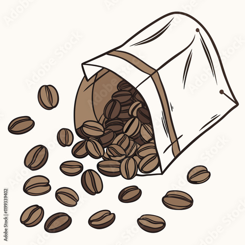 bag of coffee beans spilling over