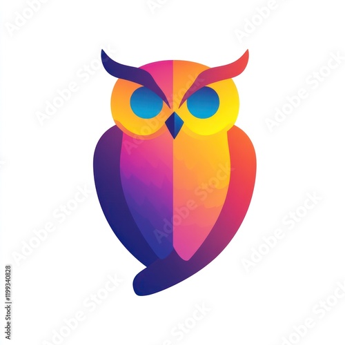 Colorful stylized owl on a white background for use as logo or graphic design photo