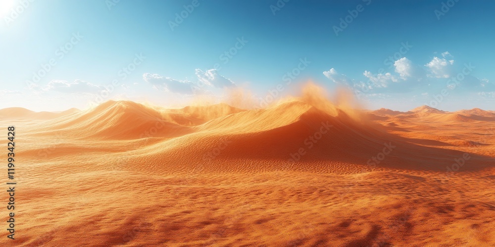 Fototapeta premium Majestic Desert Landscape: Windswept Dunes Under a Vivid Sky