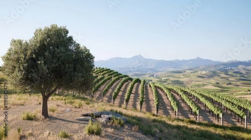 Vineyard Landscape in Sunny Day