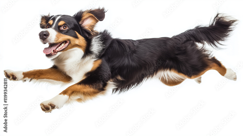 Playful bernese mountain dog jumping on white background Playful bernese mountain dog jumping on white background