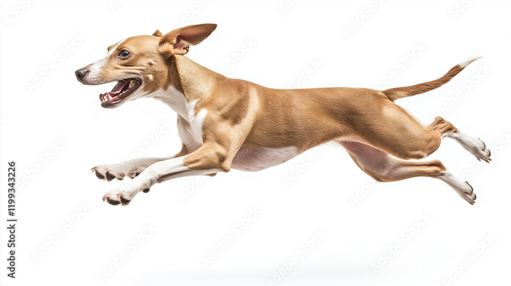 Energetic whippet dog jumping on white background Energetic whippet dog jumping on white background
