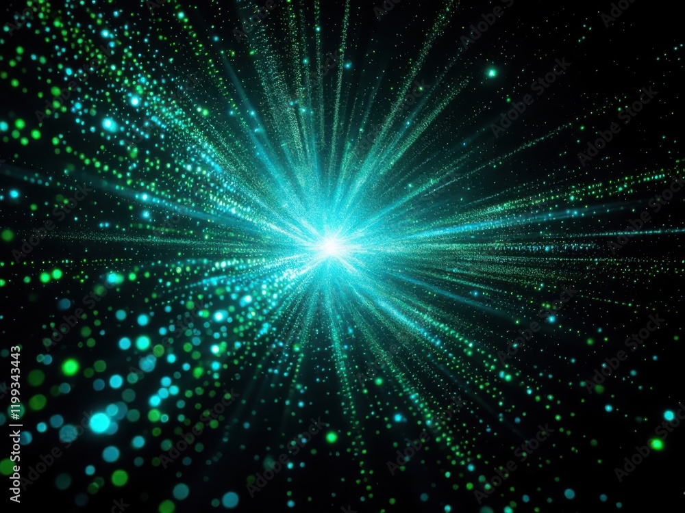 Fototapeta premium Futuristic Digital Explosion with Green and Blue Particles