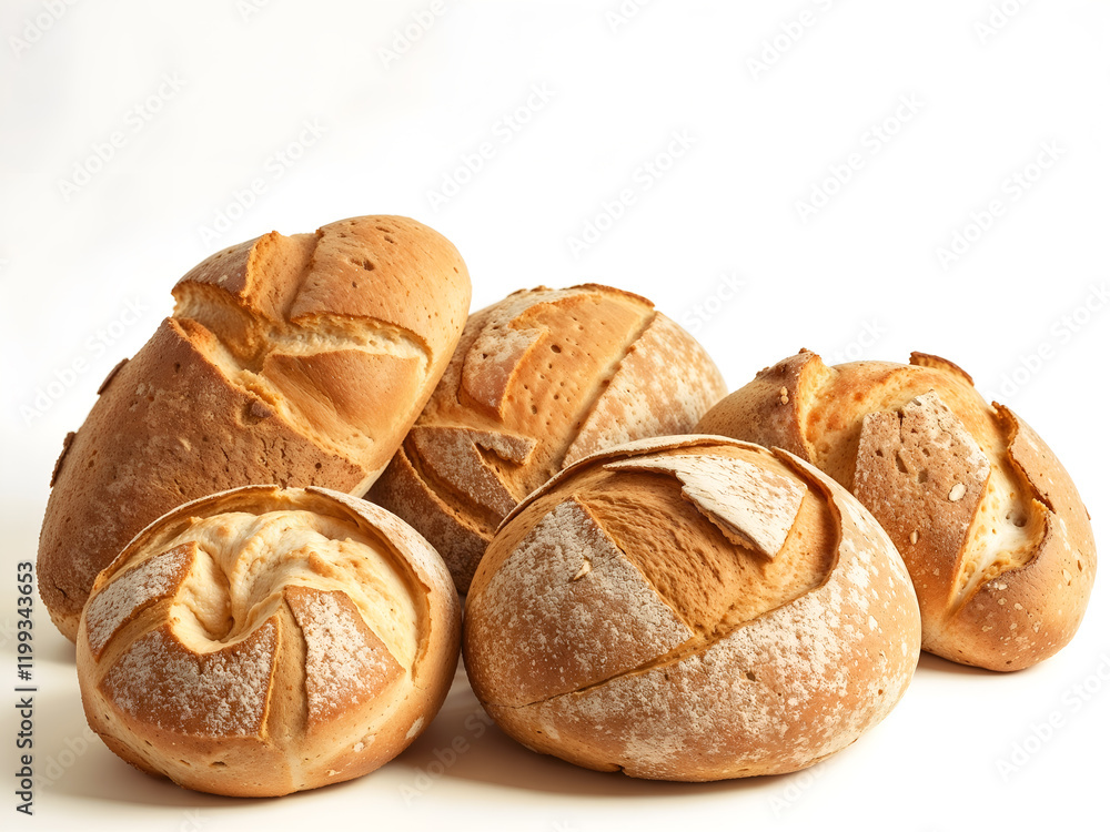 Assortment of freshly baked bread with crusty textures, ideal for food, bakery, and kitchen designs. Generative AI Assortment of freshly baked bread with crusty textures, ideal for food, bakery, and kitchen designs. Generative AI