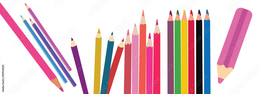 Fototapeta premium Rainbow color crayon wax pencil and wood pencil set for children. Color pencils of drawing and design element.