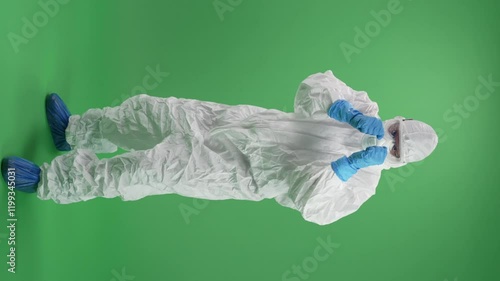 Boxing scientist in PPE in front of the Green Screen