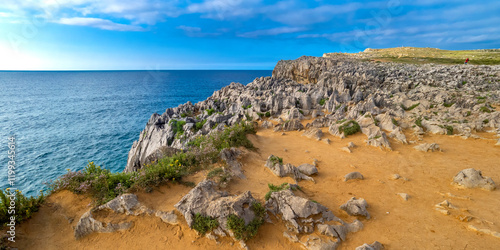 Rocky Coast, Pría Cliffs, Karst Formation, Bufones de Pría, Protrected Landscape of the Oriental Coast of Asturias, Llanes de Pría, Asturias, Spain, Europe photo